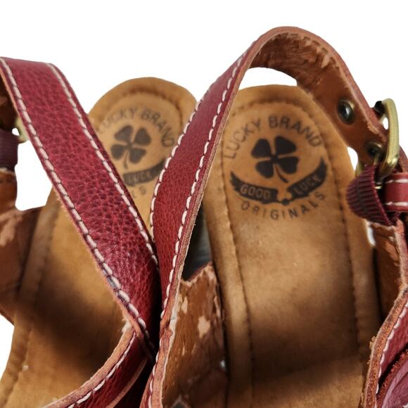 Lucky Brand Wedge Sandal Sz 7.5 Femi Sandal Red Leather Platform - Picture 4 of 13